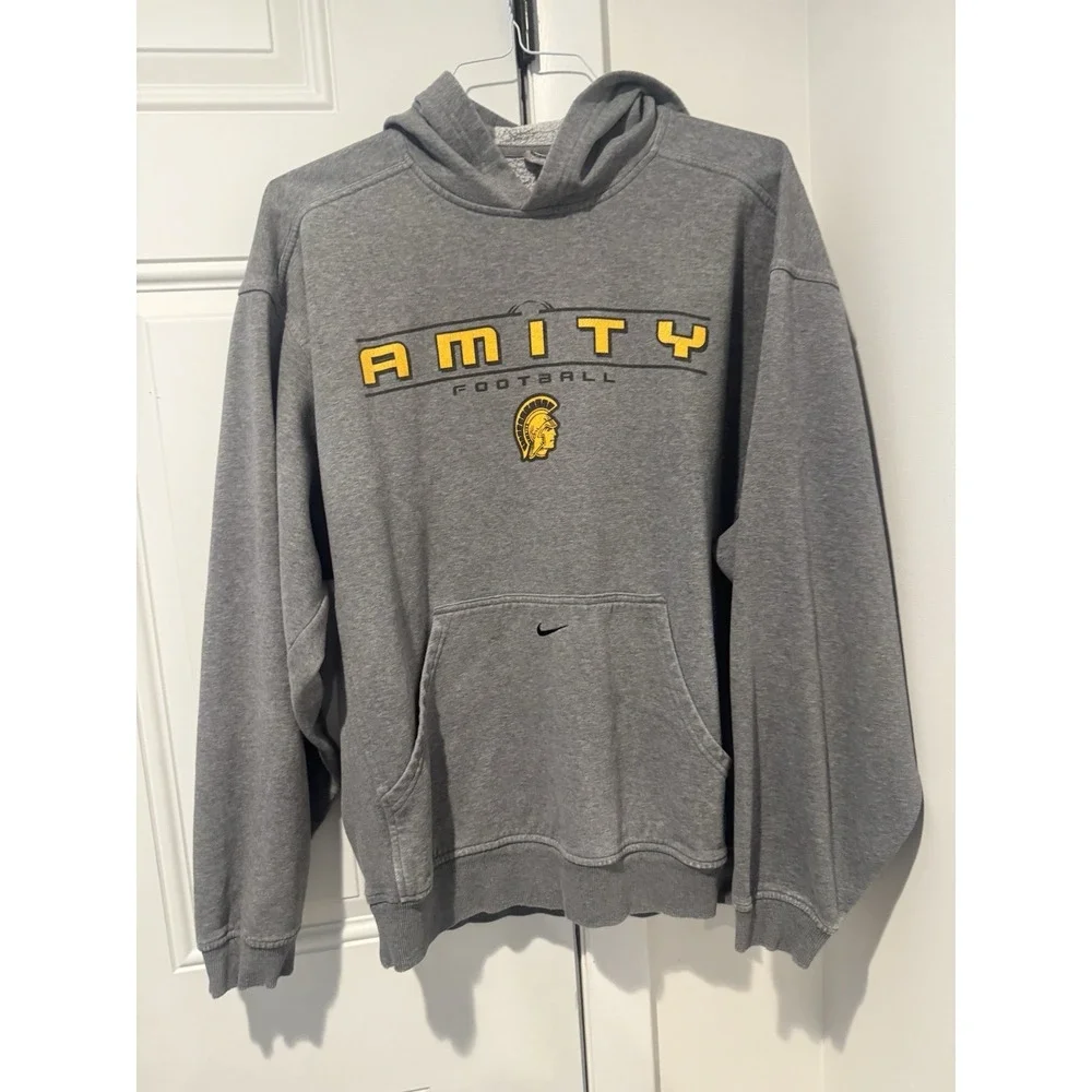 Vintage Nike Amity Football Center Swoosh Gray Men's Hoodie Sz M Pullover